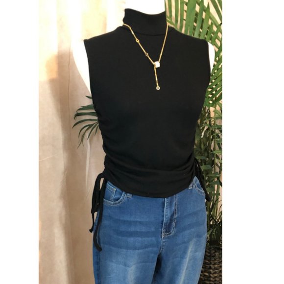 RIBBED KNIT DRAWSTRING RUCHED TANK - Picture 4 of 10